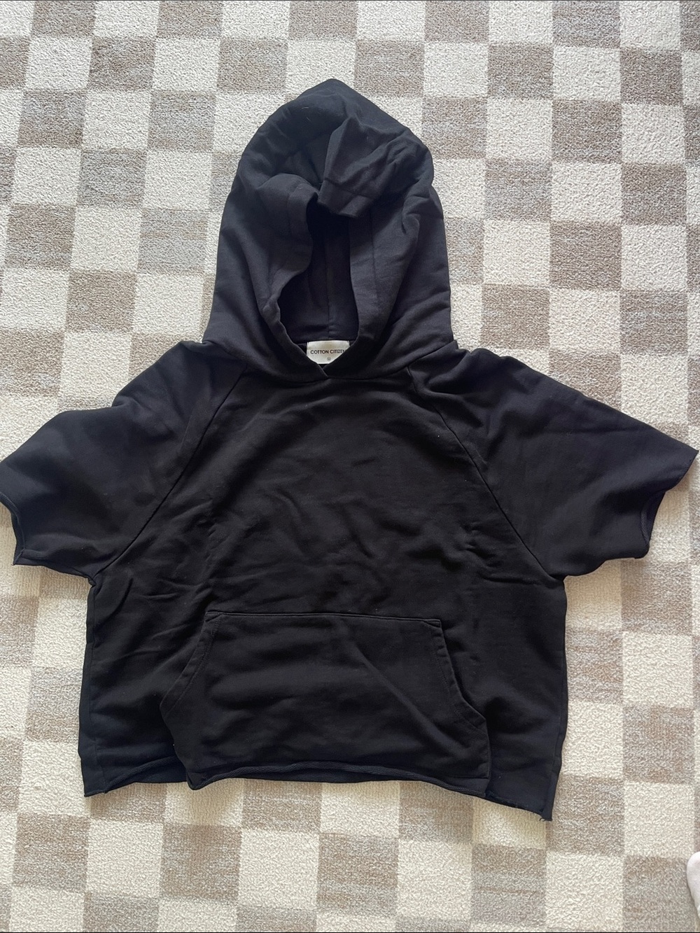 Cotton Citizen Black Short-Sleeve Hoodie with Kangaroo Pocket